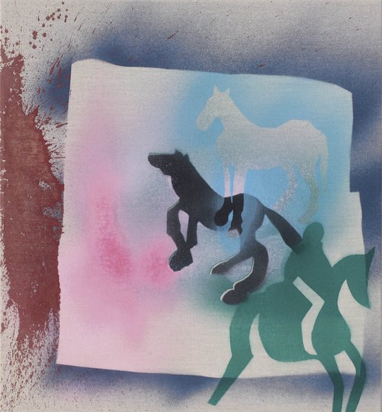 Elisabeth Plank - Pferde im Raumaspekt, 2011, Gesso, acrylic on canvas, 65 × 60 cm