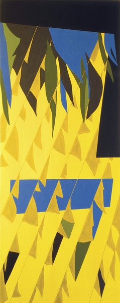 Elisabeth Plank - Tankstelle, 1983, Acryl auf Leinwand, 200 × 80 cm