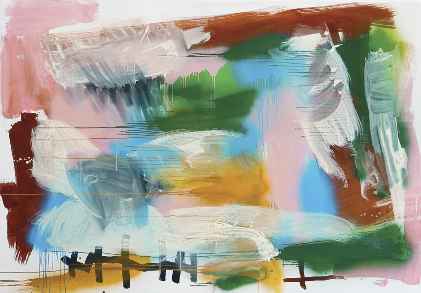 Elisabeth Plank - Der Zaun, 2007, Gesso, acrylic on canvas, 180 × 260 cm