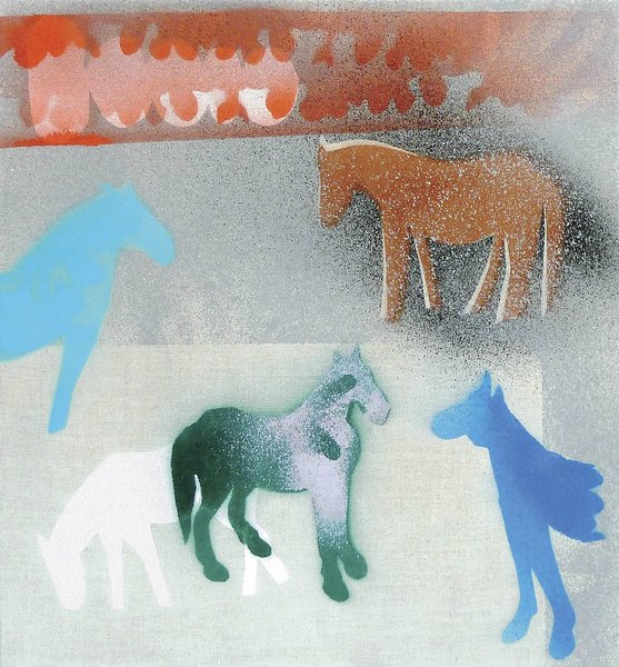 Elisabeth Plank - Gedanken der Pferde, 2012, Gesso, acrylic on canvas, 65 × 60 cm